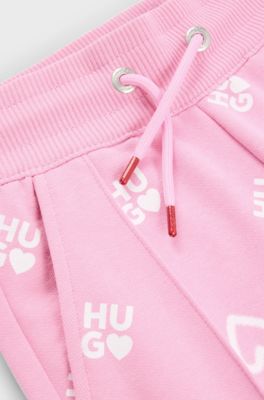 Kids' cotton-blend tracksuit bottoms with hearts and logos, Pink