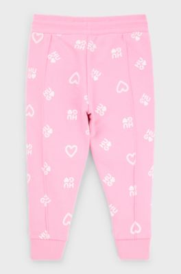 Kids' cotton-blend tracksuit bottoms with hearts and logos, Pink