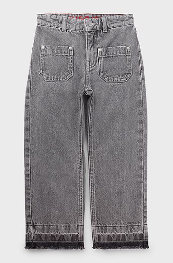 Kids' relaxed-fit jeans in grey cotton denim, Patterned