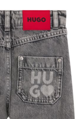 Kids' relaxed-fit jeans in grey cotton denim, Dark Grey