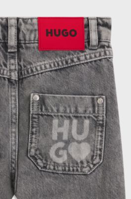 Jeans relaxed fit per bambini in denim di cotone grigio, Grigio scuro
