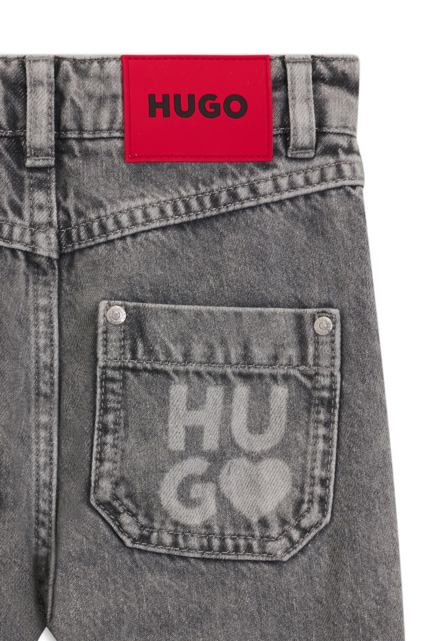 Jeans relaxed fit per bambini in denim di cotone grigio, Grigio scuro