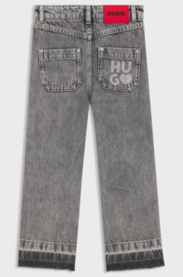 Jean coupe d&eacute;contract&eacute;e en denim de coton gris pour enfant, Gris sombre