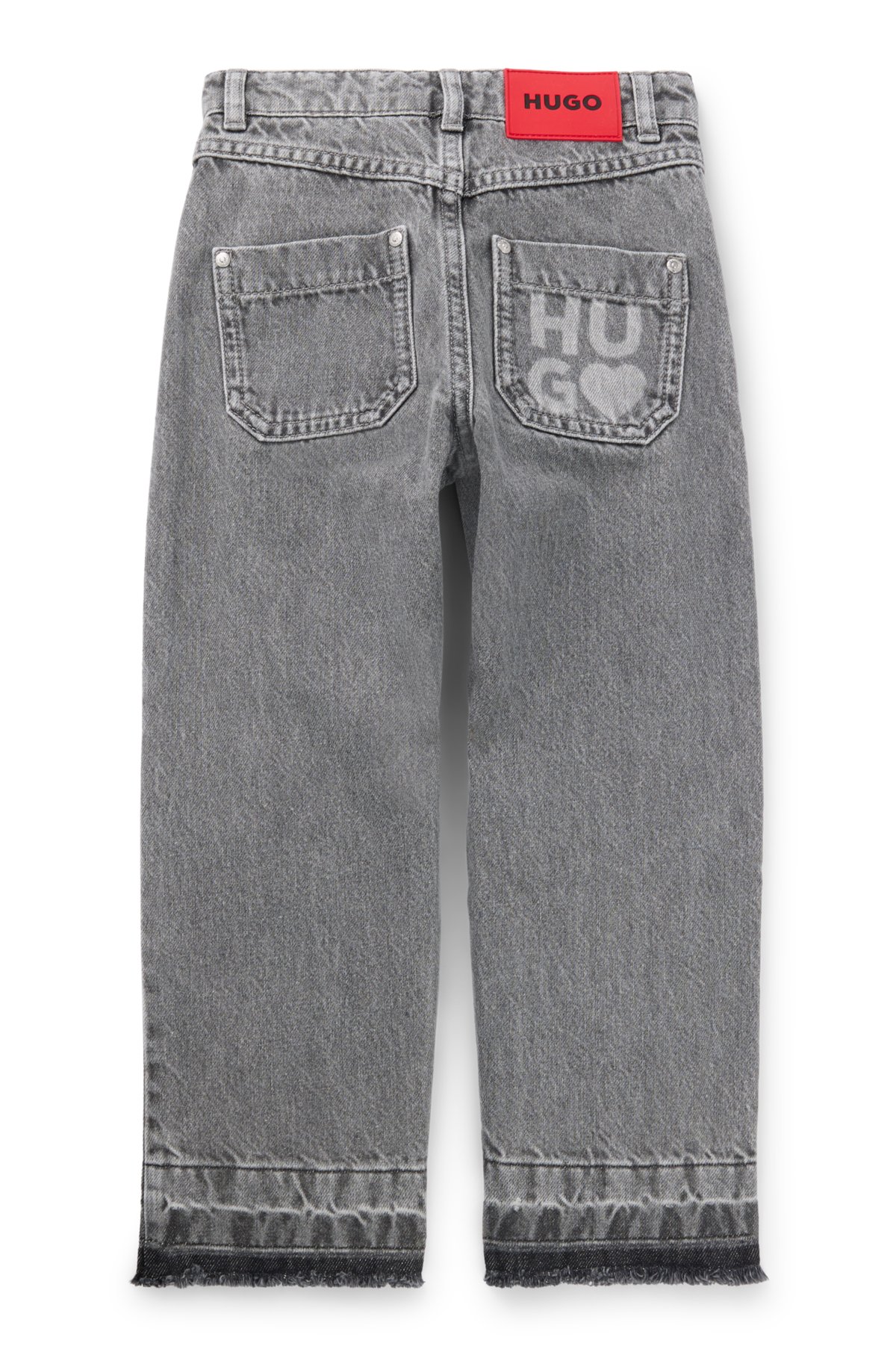 Kids' relaxed-fit jeans in grey cotton denim, Patterned