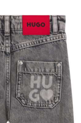 Kids' relaxed-fit jeans in grey cotton denim, Dark Grey