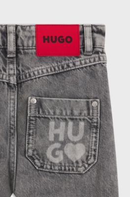 Kids' relaxed-fit jeans in grey cotton denim, Dark Grey