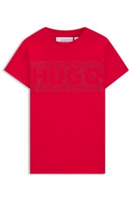 Kids' cotton-jersey T-shirt dress with studded logo artwork, Red