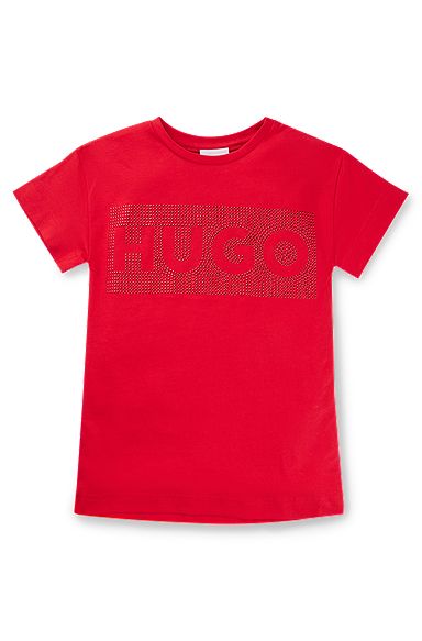 Kids' cotton-jersey T-shirt dress with studded logo artwork, Red