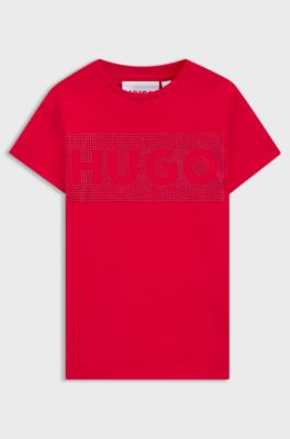 キッズ コットンジャージー Tシャツドレス スタッズロゴアートワーク, レッド
