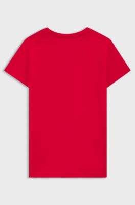 キッズ コットンジャージー Tシャツドレス スタッズロゴアートワーク, レッド