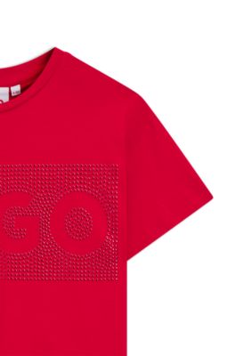 Kids' cotton-jersey T-shirt dress with studded logo artwork, Red