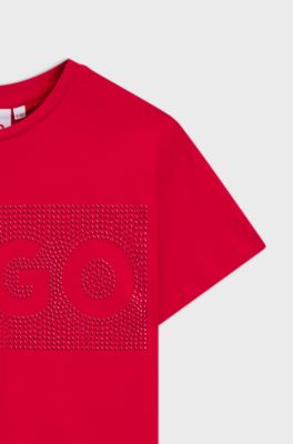 キッズ コットンジャージー Tシャツドレス スタッズロゴアートワーク, レッド