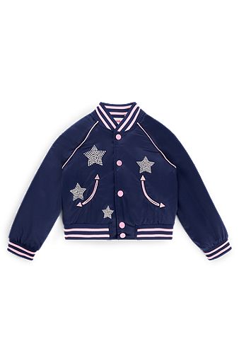 Kids' bomber jacket with stars and branding, Dark Blue