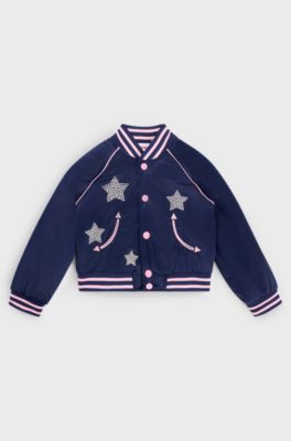 Kids' bomber jacket with stars and branding, Dark Blue