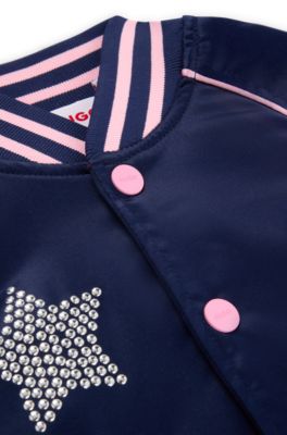 Kids' bomber jacket with stars and branding, Dark Blue