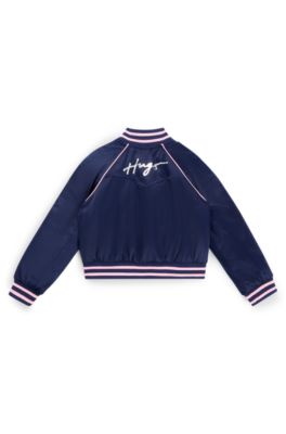 Kids' bomber jacket with stars and branding, Dark Blue
