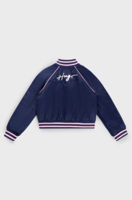 Kids' bomber jacket with stars and branding, Dark Blue