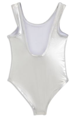 Kids' mirror-effect swimsuit with metallic logo, Silver