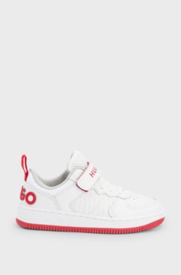 Kids' branded-strap trainers in faux leather and mesh, White