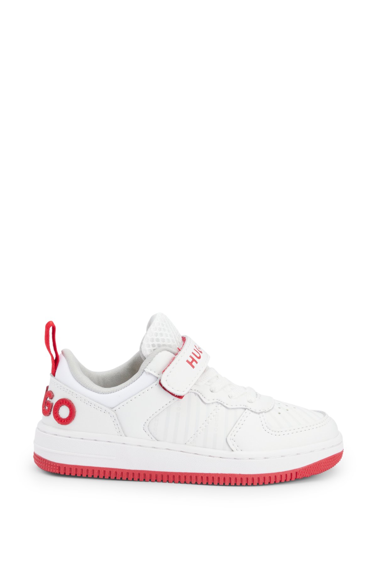 Kids' branded-strap trainers in faux leather and mesh, White