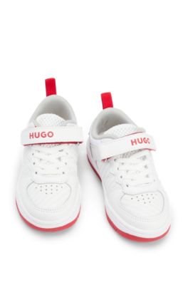 Kids' branded-strap trainers in faux leather and mesh, White