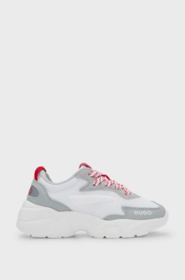 Kids' mixed-material trainers with faux leather and mesh, White
