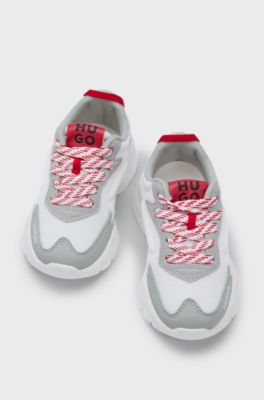 Kids' mixed-material trainers with faux leather and mesh, White