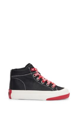 Kids' high-top trainers with logo laces, Black