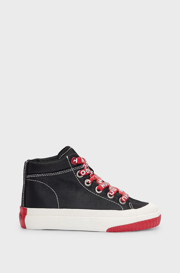 Kids' high-top trainers with logo laces, Black