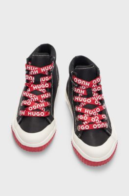 Kids' high-top trainers with logo laces, Black