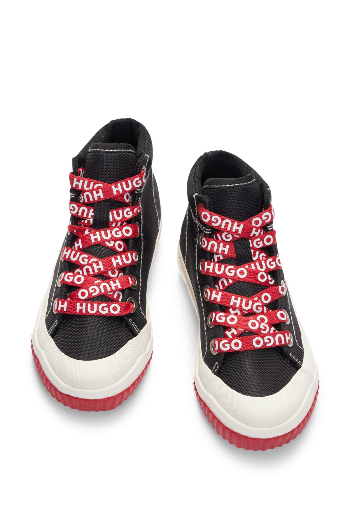 Kids' high-top trainers with logo laces, Black