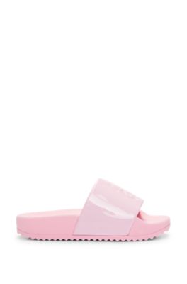 Kinderslippers met glanzend effect en tweedelig logo, Pink