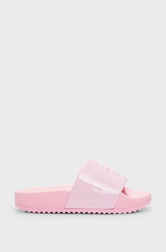 Kids' gloss-effect slides with stacked logo, Pink