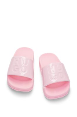Kinderslippers met glanzend effect en tweedelig logo, Pink