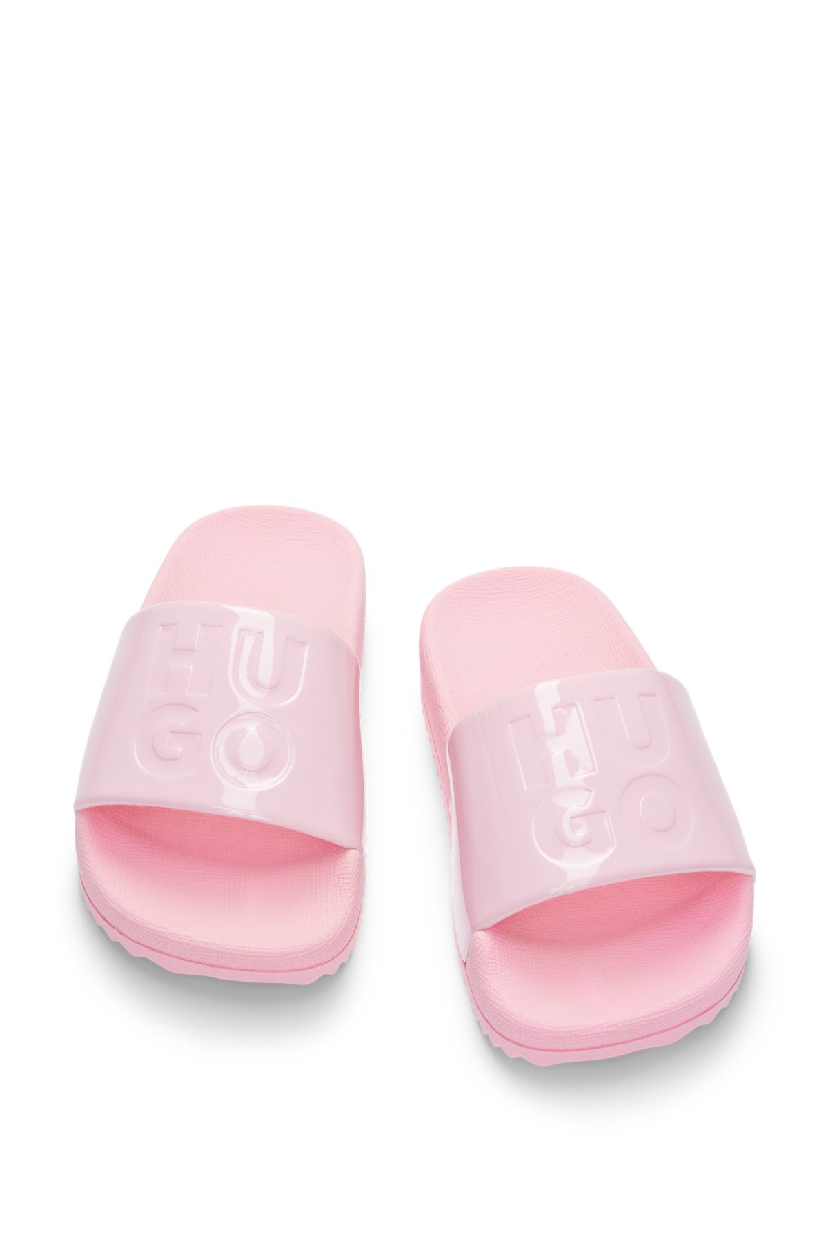 Kids' gloss-effect slides with stacked logo, Pink