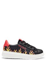 Kids' trainers in nappa leather with flame artwork, Black