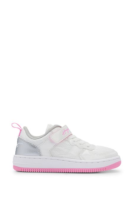 Kids' trainers in mesh and faux leather, White