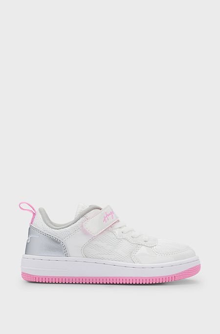 Kids' trainers in mesh and faux leather, White