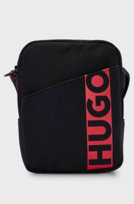 Kids' messenger bag in canvas with logo print, Black