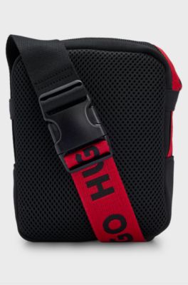 Kids' messenger bag in canvas with logo print, Black