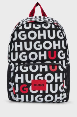 Kids' canvas backpack with repeat-logo print, Black