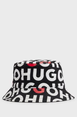 Kids' reversible bucket hat in cotton canvas with branding, Black