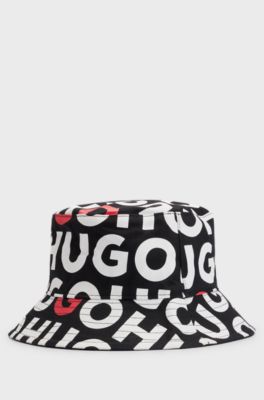 Kids' reversible bucket hat in cotton canvas with branding, Black