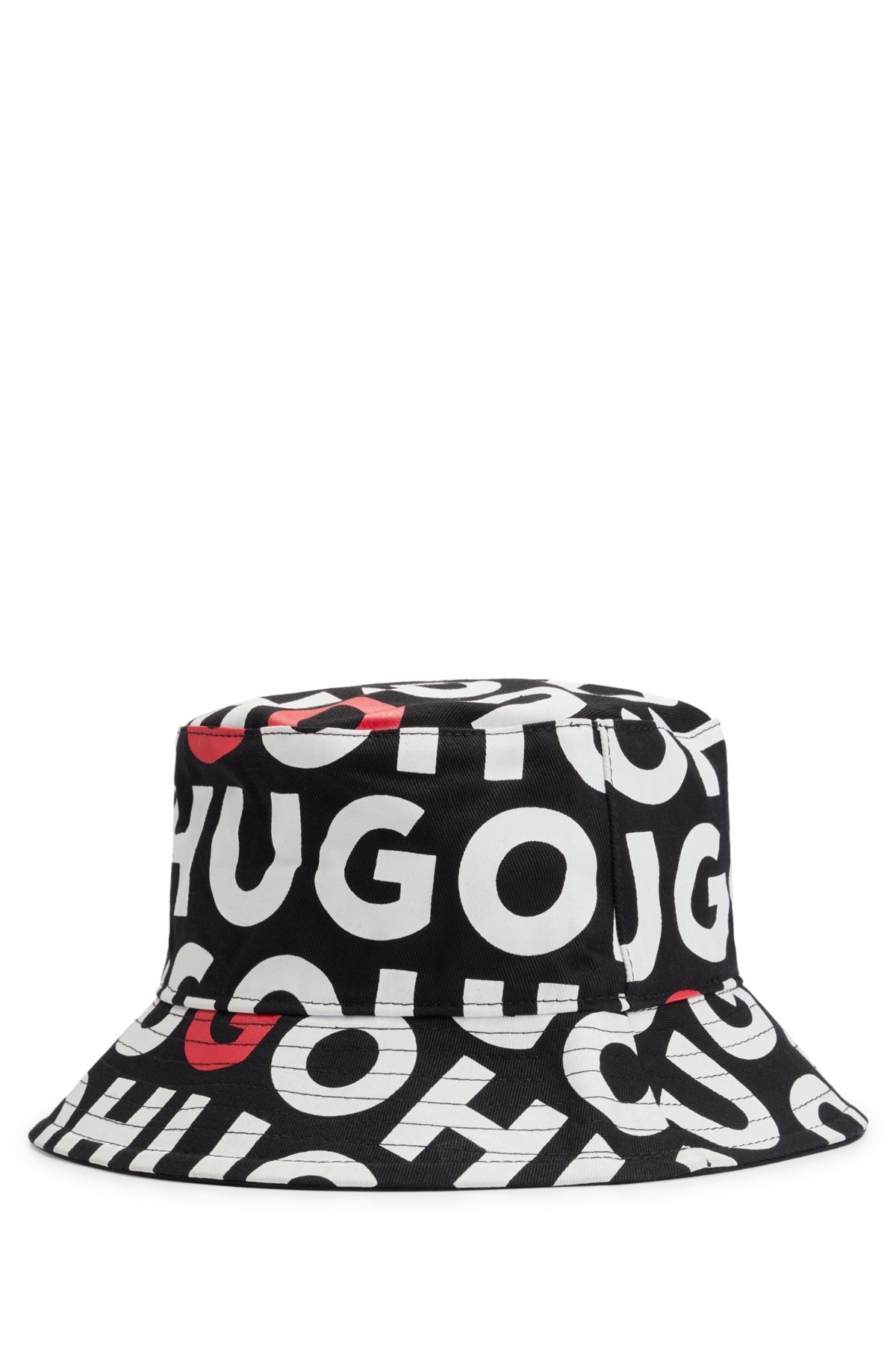 Kids' reversible bucket hat in cotton canvas with branding, Black