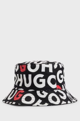 Kids' reversible bucket hat in cotton canvas with branding, Black