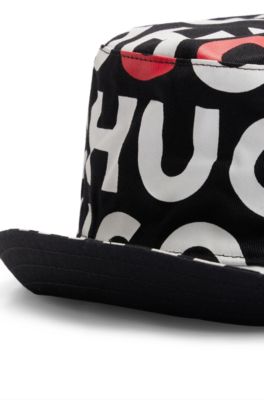 Cappello da pescatore reversibile per bambini in tela di cotone con logo, Nero
