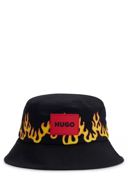 Kids-Fischerhut aus Baumwoll-Canvas mit Flammen-Artwork