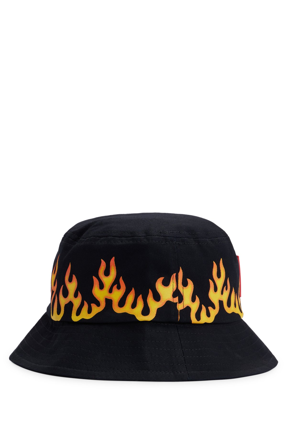 Kids' bucket hat in cotton canvas with flame artwork, Black