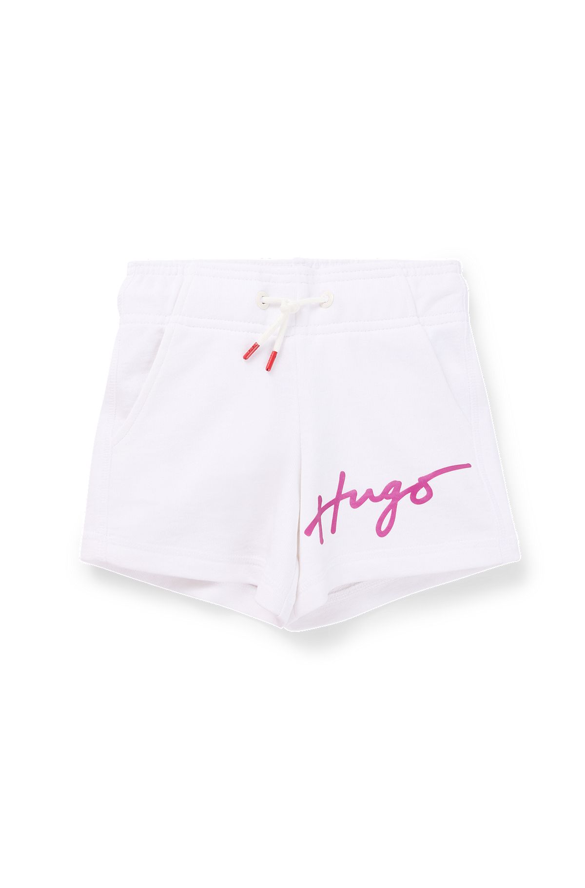 Kids' cotton-blend shorts with metallic logo, White