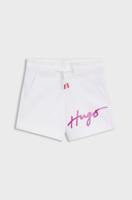 Kids' cotton-blend shorts with metallic logo, White